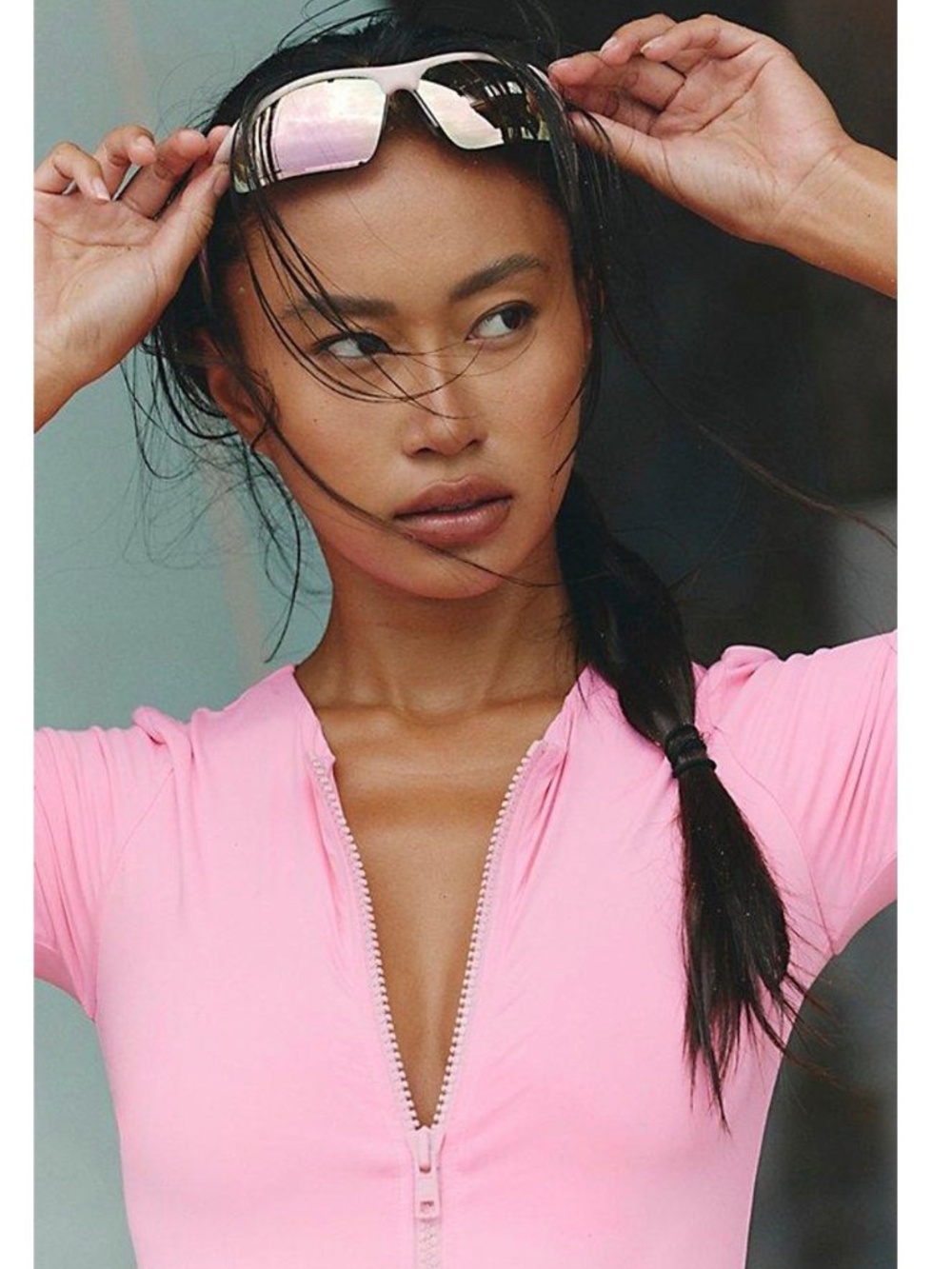 Toast Swim Large L pink signature one piece surf suit zipper closer swimsuit - Picture 3 of 8